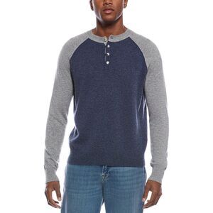 Kier + J Mens Raglan Colorblocked Wool & Cashmere-Blend Henley, Grey